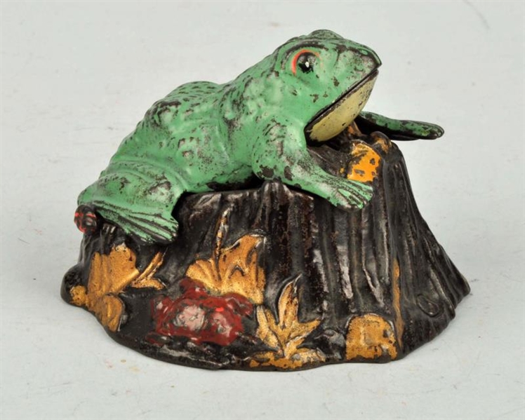TOAD ON A STUMP MECHANICAL BANK.                  