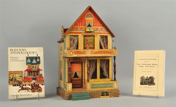 BLISS TOY WOODEN LITHO HOUSE WITH ACCESSORIES.    