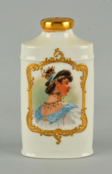 GOLD LEAF TALL BOTTLE WITH PAINTING OF WOMAN.     