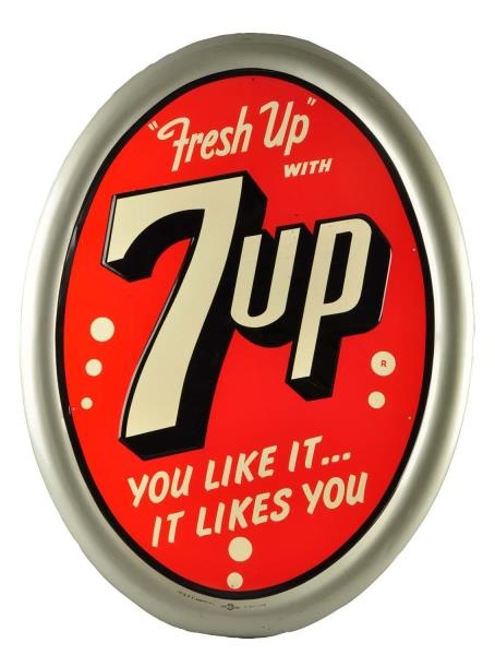 1951 7-UP EMBOSSED TIN SIGN.                      