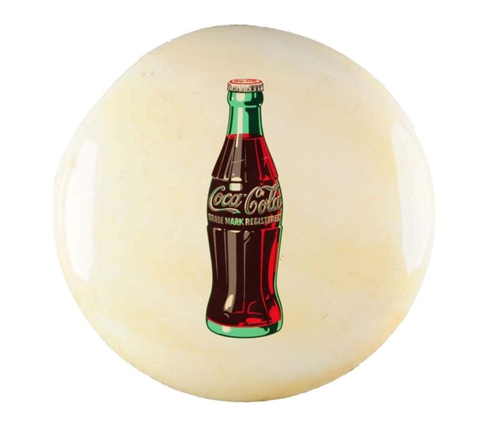 1950S COCA - COLA PAINTED TIN BUTTON SIGN.       