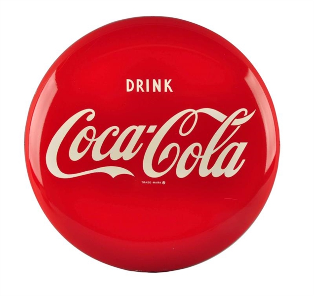 MAY OF 1953 COCA - COLA TIN BUTTON SIGN.          