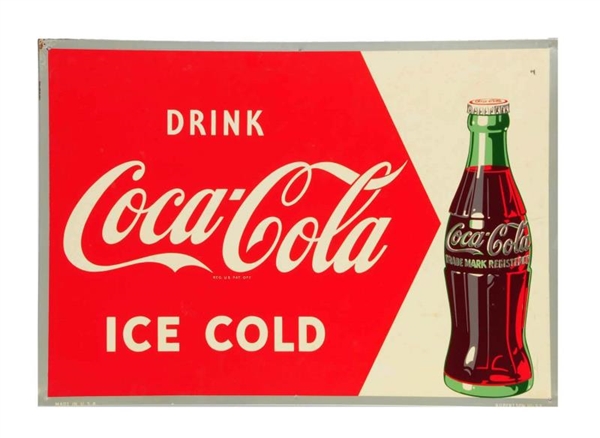 1952 COCA - COLA TIN SIGN WITH BOTTLE.            