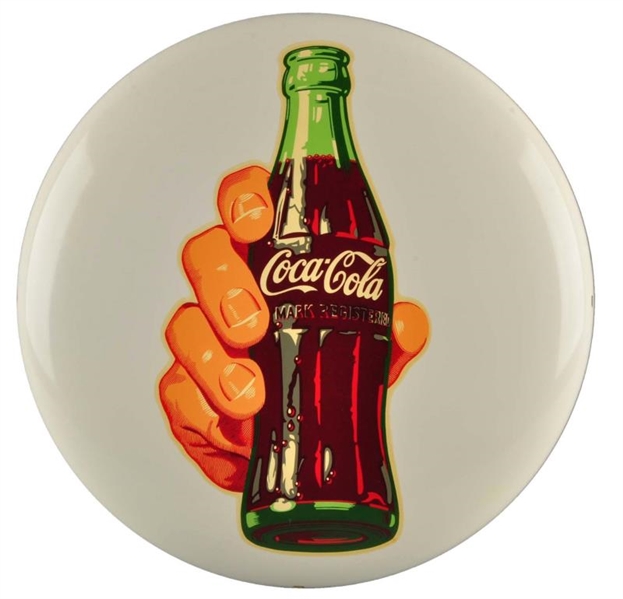 1950S COCA - COLA TIN BUTTON WITH DECAL.         