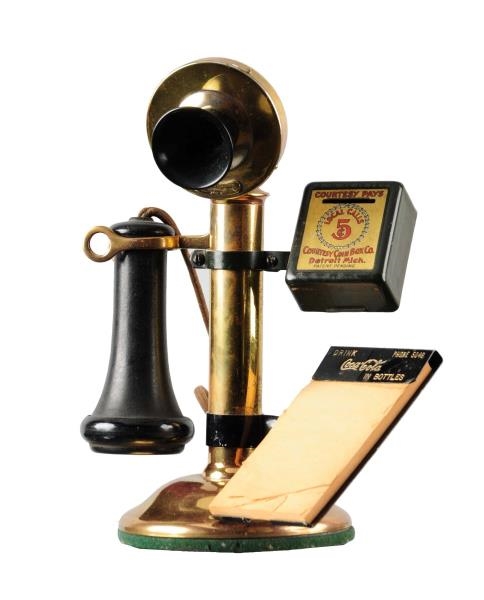 1920S COCA-COLA CANDLESTICK PHONE & NOTEPAD.     