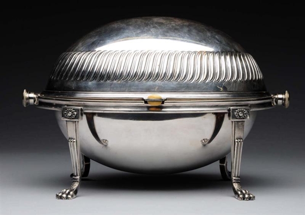 ANTIQUE SILVER PLATED COVERED SERVING.            