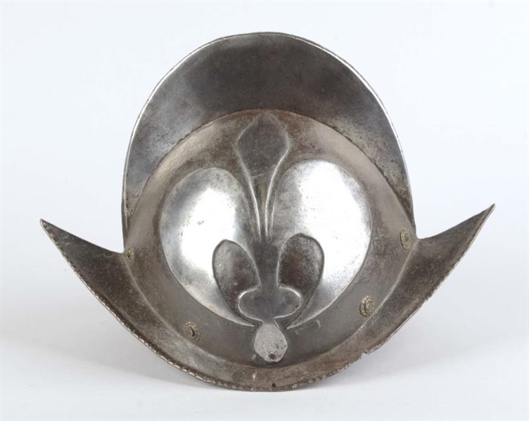 ANTIQUE FRENCH HIGH COMB MORION HELMET.           