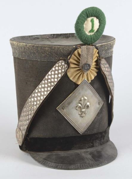 FRENCH INFANTRY OFFICER’S SHAKO W/ LABEL IN CROWN.