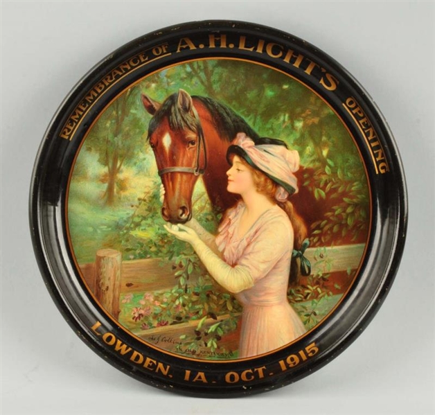 A.H. LIGHTS HORSE & WOMAN ADVERTISING TRAY.       