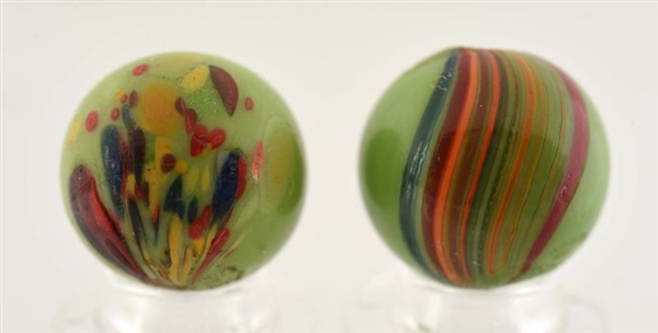 LOT OF 2: SAME CANE BANDED OPAQUE MARBLES.        