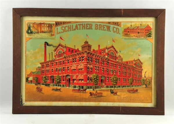 L.SCHLATHER BREWING CO. FACTORY SCENE TIN SIGN.   
