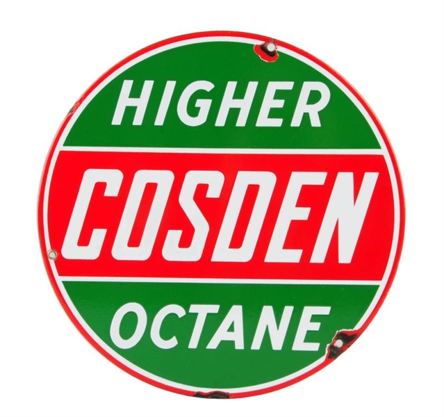 COSDEN HIGHER OCTANE PORCELAIN SIGN.              