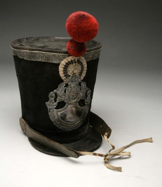 FRENCH OFFICER’S SHAKO WITH LABEL IN CROWN.       