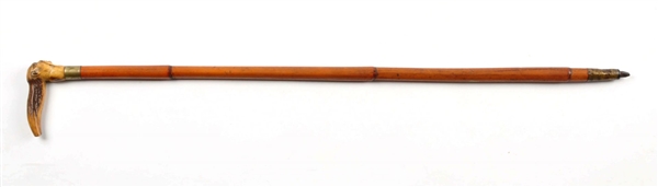 BONE HANDLED CANE WITH CHINESE CHARACTER HEAD.    