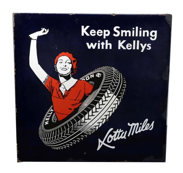 KELLY "KEEP SMILING WITH KELLYS" PORCELAIN SIGN. 