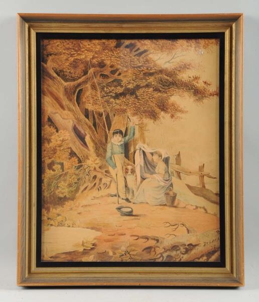 FRAMED PAINTING OF LITTLE BOY & GIRL WITH THERE . 