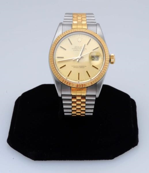 A GENTS STAINLESS STEEL AND GOLD WATCH, ROLEX    