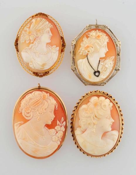 GAL - C17A GROUP OF FOUR SHELL CAMEO PINS         