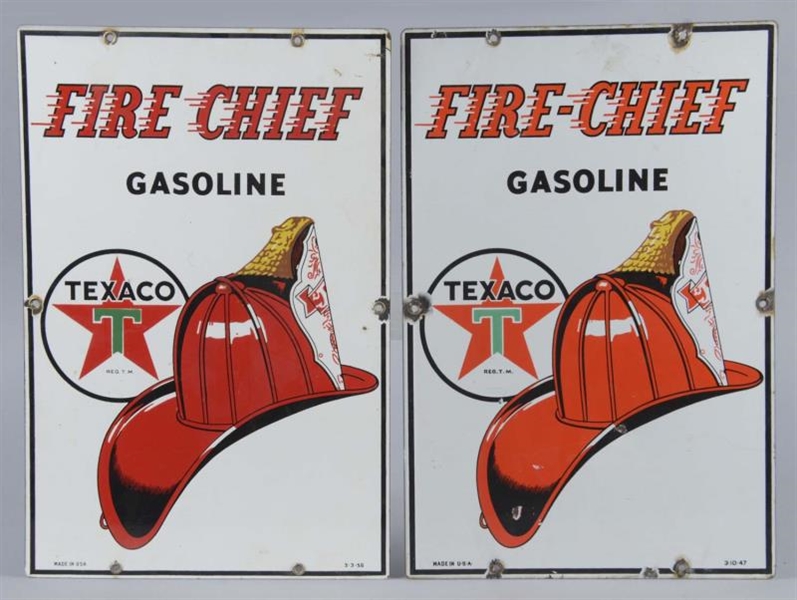 LOT OF 2: TEXACO (WHITE-T) FIRE CHIEF SIGNS       