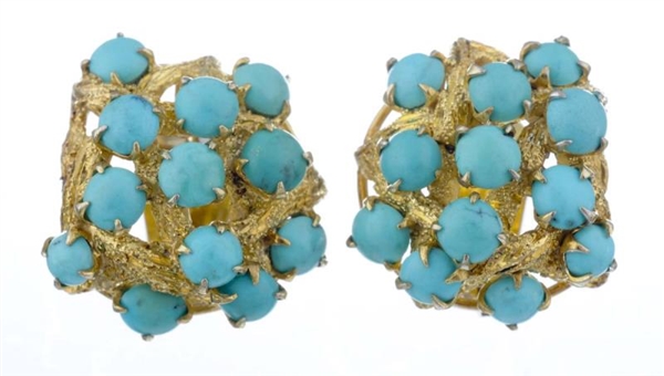 A PAIR OF TURQUOISE EARRINGS.                     