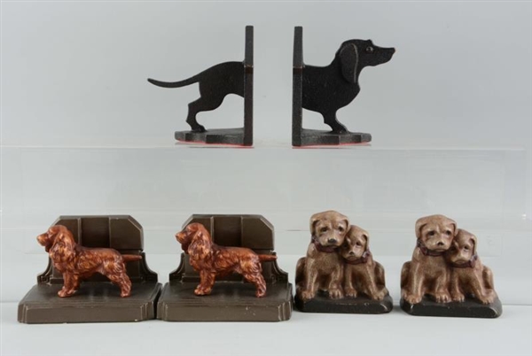 LOT OF 3 PAIRS: CAST IRON DOG BOOKENDS.           