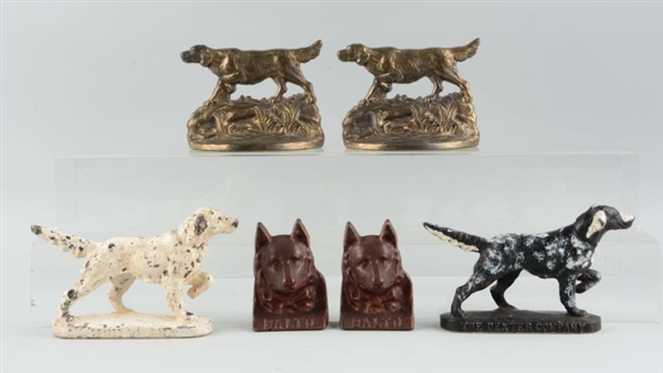 LOT OF 3 PAIRS: CAST IRON DOG BOOKENDS.           