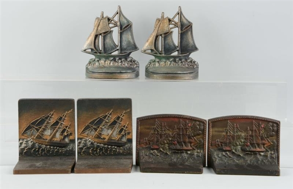 LOT OF 3 PAIRS: CAST IRON SHIP BOOKENDS.          