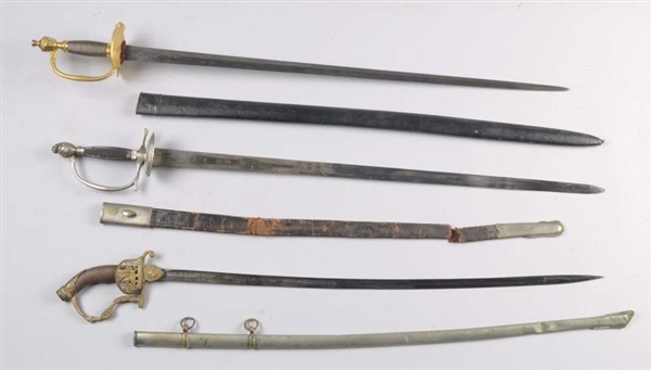 LOT OF 3:  OFFICER’S, KNIGHT’S & CAVALRY SABRES.  