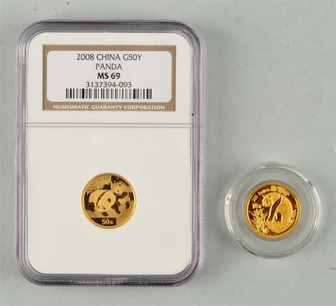 LOT OF 2: CHINESE PANDA GOLD COINS.               