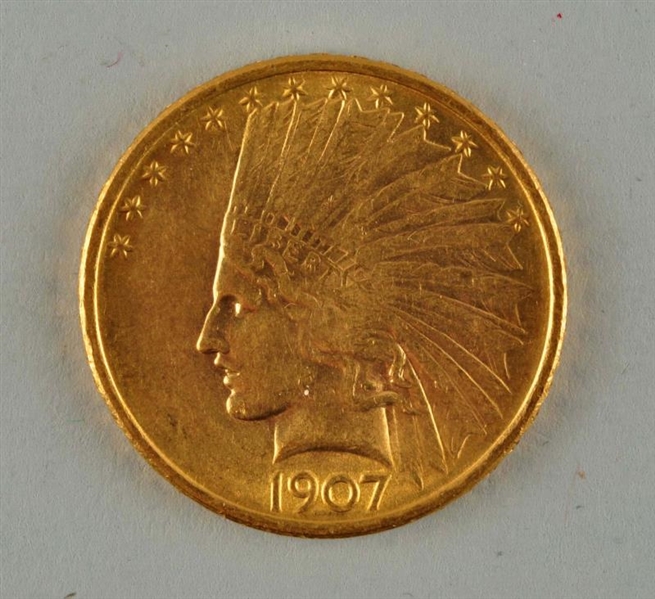 1907 $10 GOLD INDIAN HEAD COIN.                   