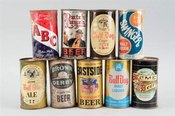 LOT OF 9: CALIFORNIA FLAT TOP BEER CANS.          