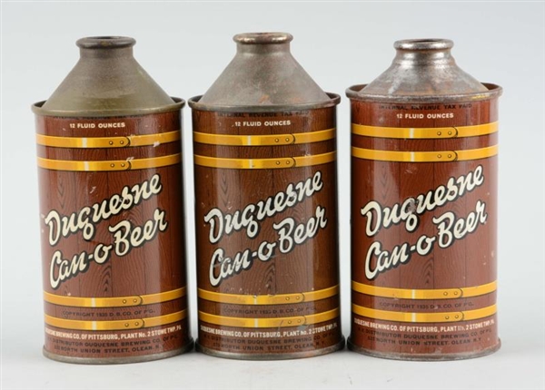 LOT OF 3: DUQUESNE CONE TOP BEER CANS.            