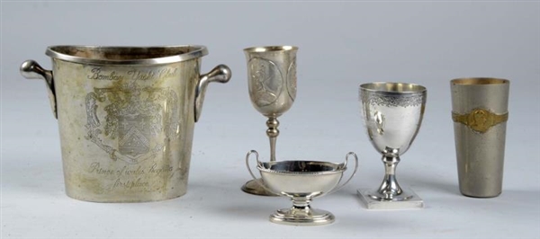 LOT OF 5: SILVER OR SILVER-FINISHED TROPHY CUPS.  
