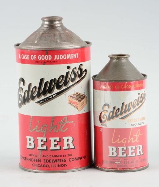 LOT OF 2: EDELWEISS BEER CONE TOP CANS.           
