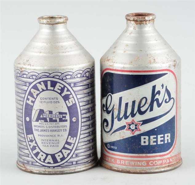 LOT OF 2: GLUEKS & HANLEYS BEER CANS.           