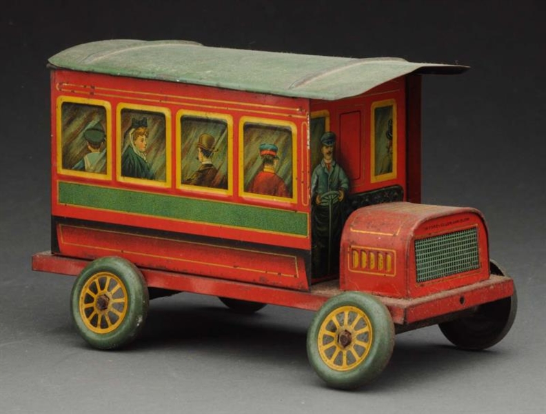 SPANISH TIN LITHO REAR ENTRY BUS BISCUIT TIN.     