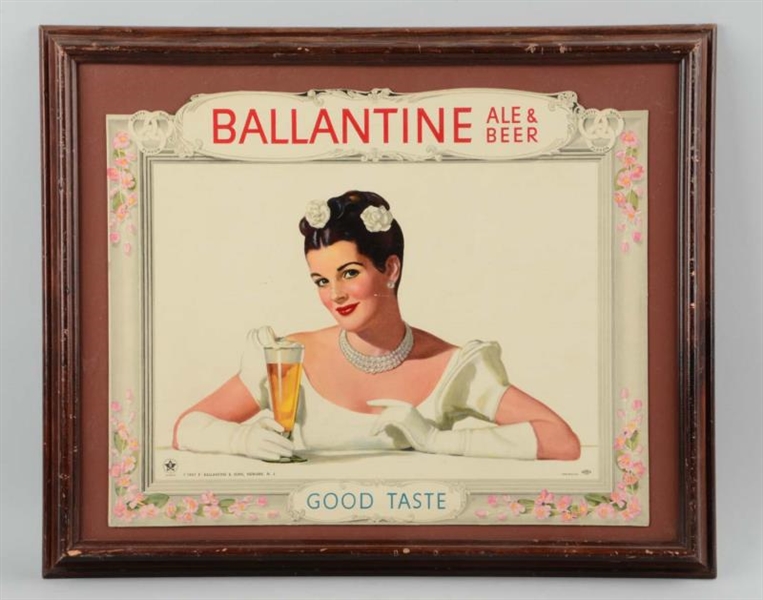 BALLANTINE BEER FRAMED CARDBOARD SIGN.            
