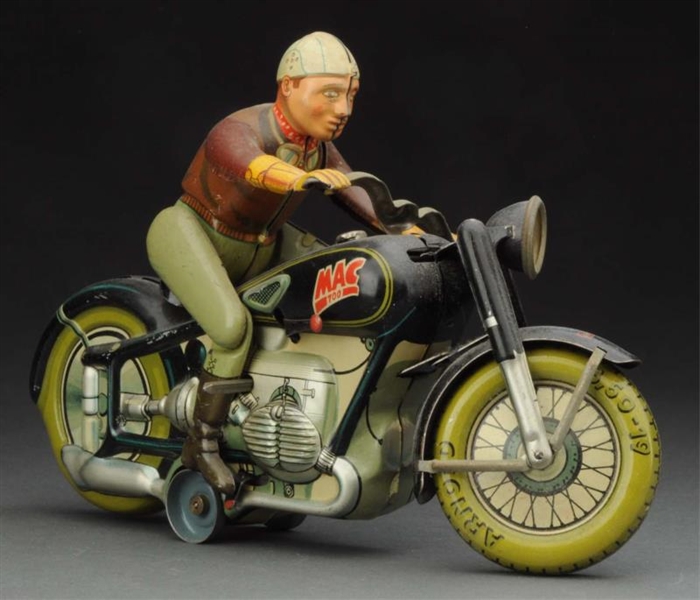 GERMAN TIN LITHO WIND-UP MAC THE MOTORCYCLIST.    