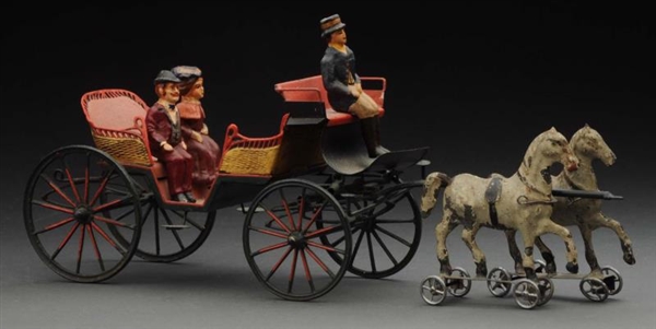 EARLY EUROPEAN MADE TWIN HORSE DRAWN OPEN CARRIAGE