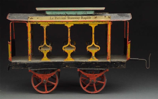 EARLY FRENCH HANDPAINTED TRAM TRAILER.            