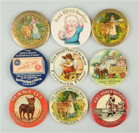 LOT OF 9: EARLY CELLULOID POCKET MIRRORS.         