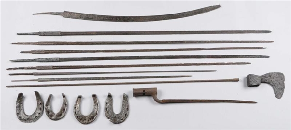 LOT OF 8: EXCAVATED MIXED LOT OF WEAPONS.         