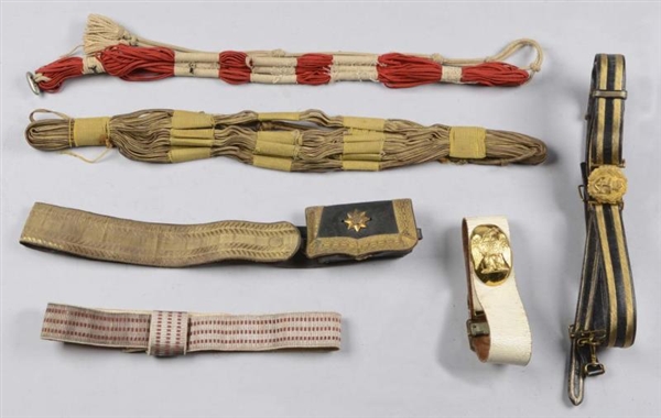 LOT OF 6: MILITARY BELTS, SASHES AND ACCESSORIES. 
