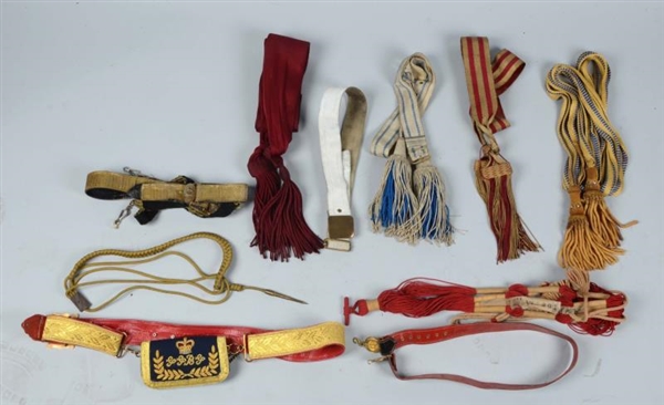 LOT OF 10: MILITARY BELTS, SASHES &  ACCESSORIES. 
