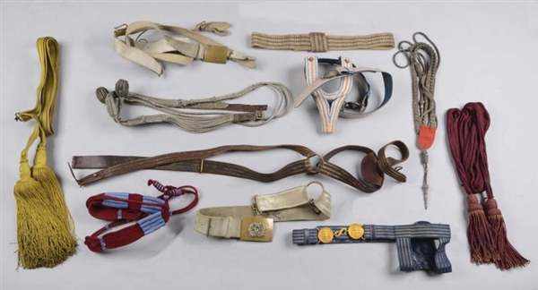 LOT OF 10:  MILITARY BELTS, SASHES & ACCESSORIES. 