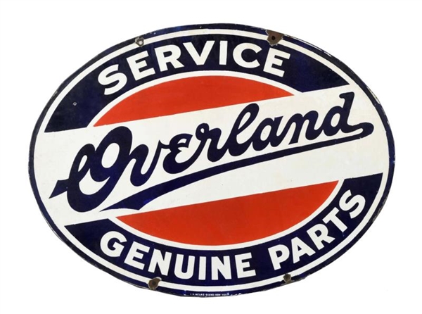 OVERLAND SERVICE GENUINE PARTS PORCELAIN SIGN.    