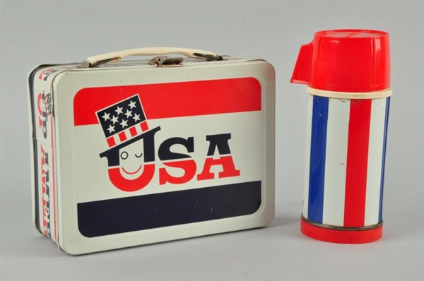 USA  WAKE UP AMERICAN 1973 LUNCH BOX WITH THERMOS.