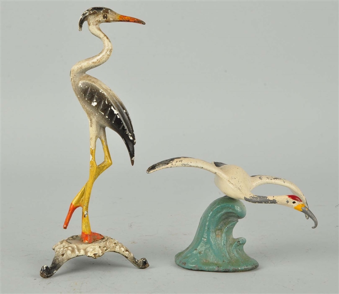 LOT OF 2: CAST WHITE METAL BIRD PAPERWEIGHTS.