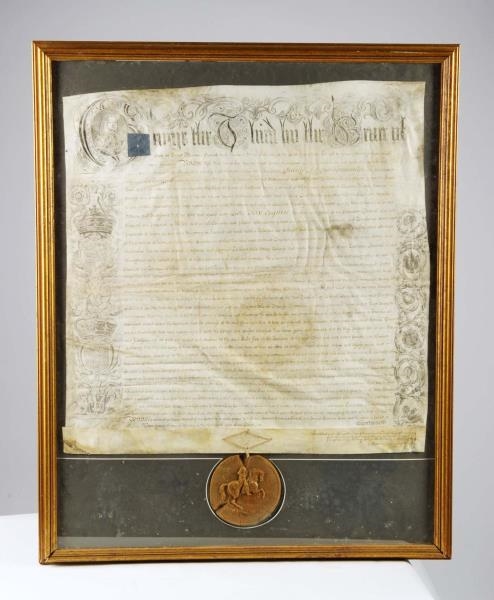 FRAMED 18TH CENTURY HAND SCRIBED PARCHMENT        
