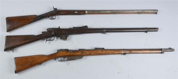 (C) LOT OF 3: BOLT ACTION RIFLES & MUSKET.        